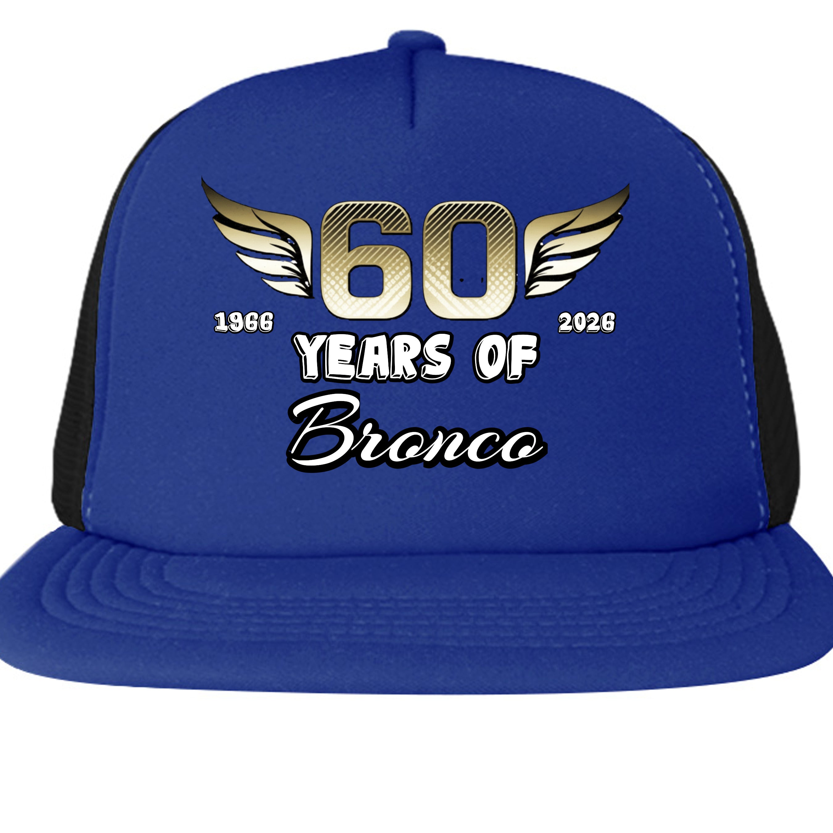 Ford Bronco 60 Years Trucker Hat | 1966–2026 Bronco Anniversary Cap | Vintage Off-Road Snapback Royal ONE SIZE Hats