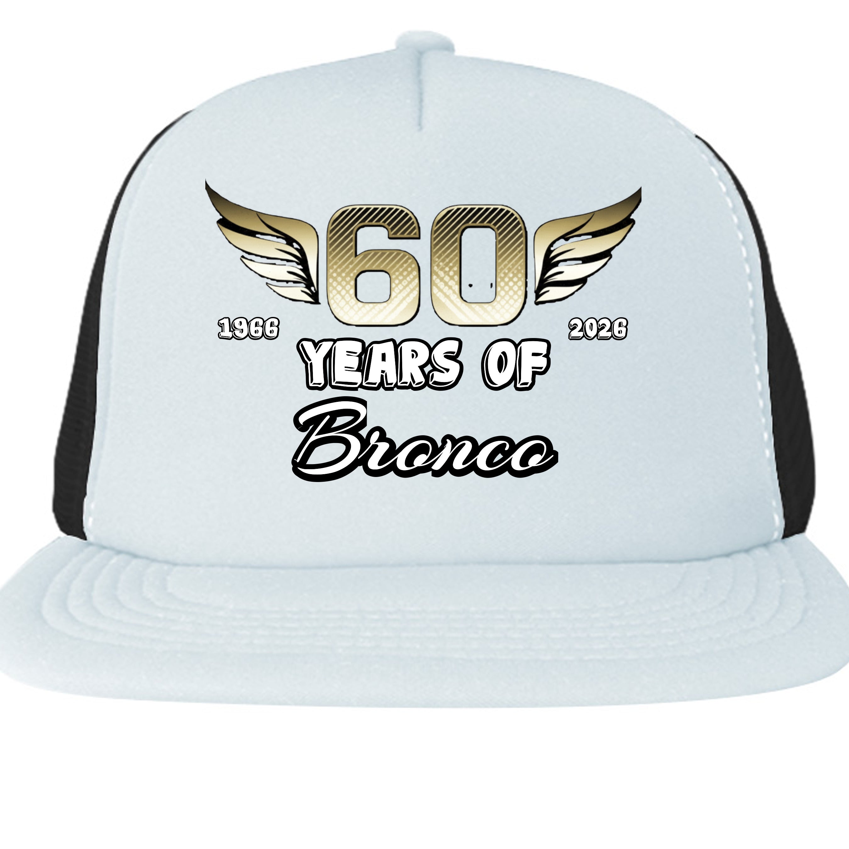 Ford Bronco 60 Years Trucker Hat | 1966–2026 Bronco Anniversary Cap | Vintage Off-Road Snapback White ONE SIZE Hats