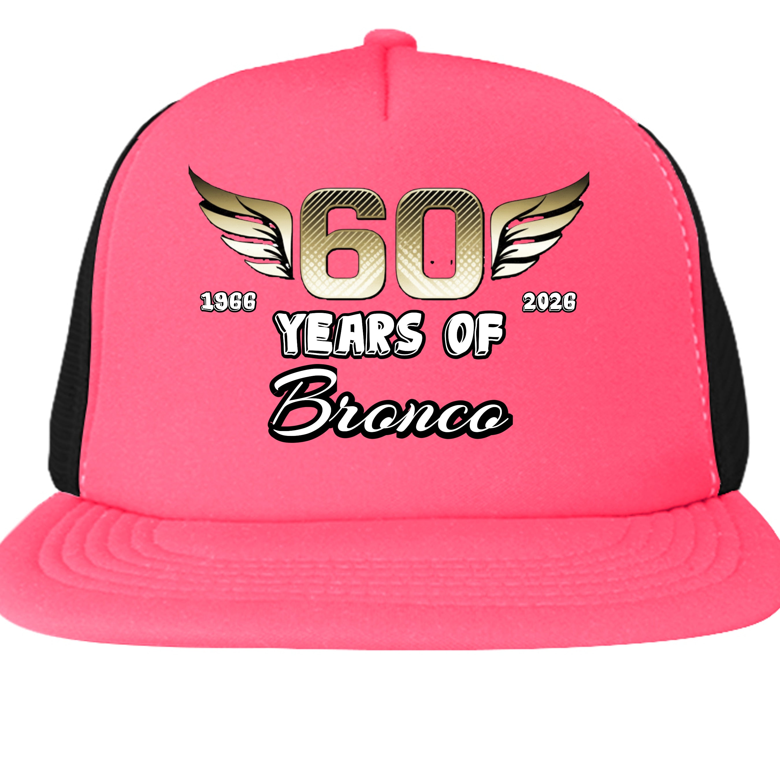 Ford Bronco 60 Years Trucker Hat | 1966–2026 Bronco Anniversary Cap | Vintage Off-Road Snapback Neon Pink ONE SIZE Hats