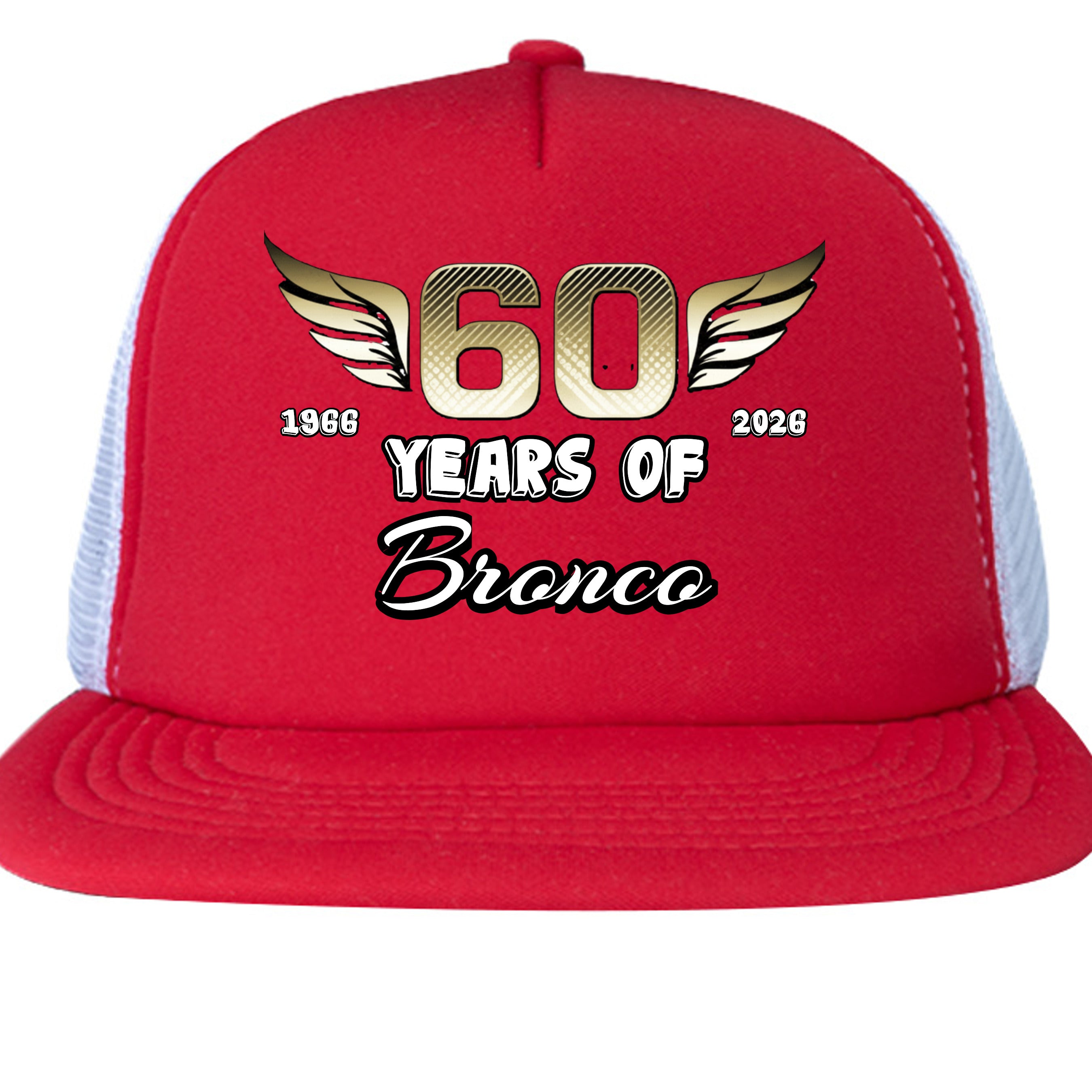 Ford Bronco 60 Years Trucker Hat | 1966–2026 Bronco Anniversary Cap | Vintage Off-Road Snapback New Red ONE SIZE Hats