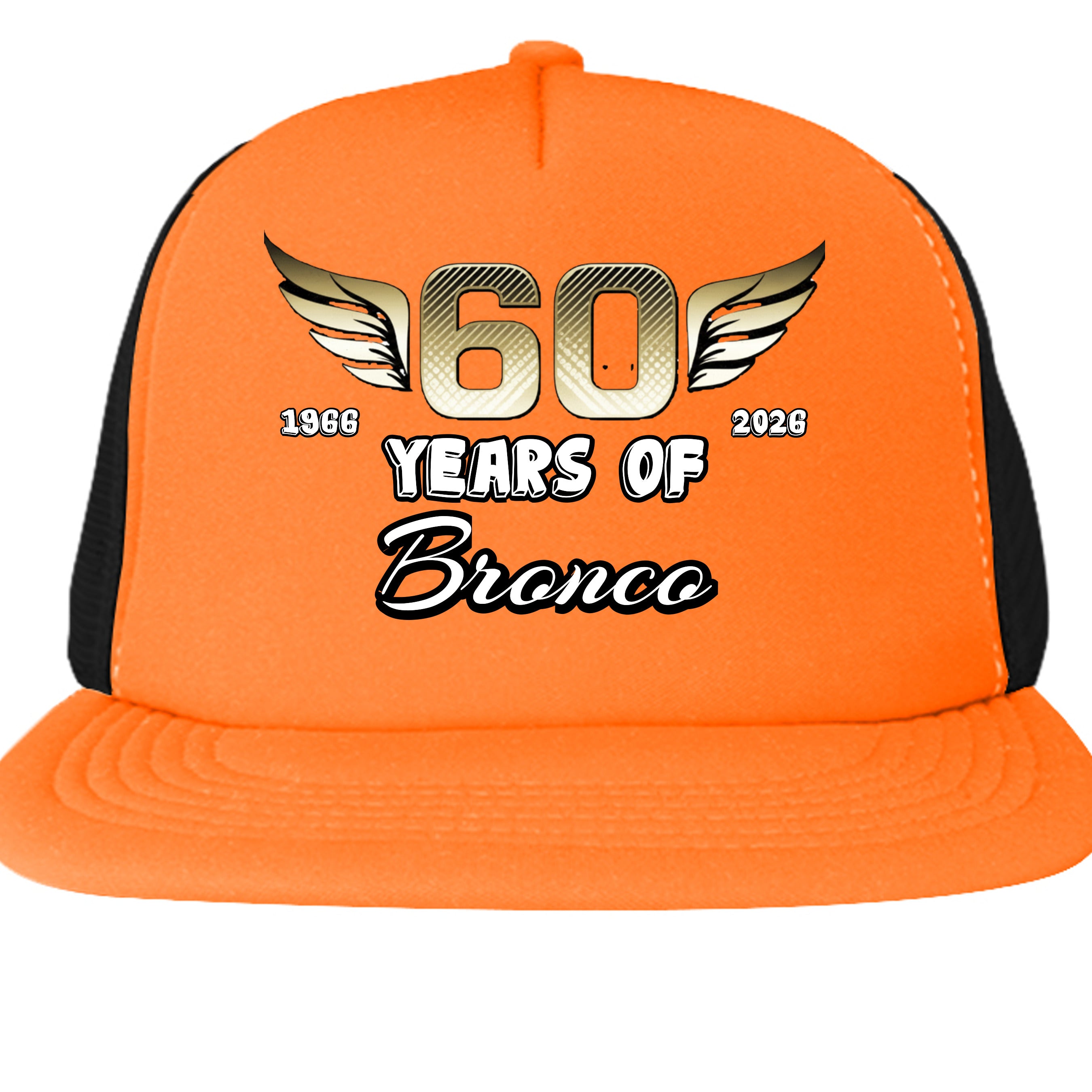 Ford Bronco 60 Years Trucker Hat | 1966–2026 Bronco Anniversary Cap | Vintage Off-Road Snapback Neon Orange ONE SIZE Hats