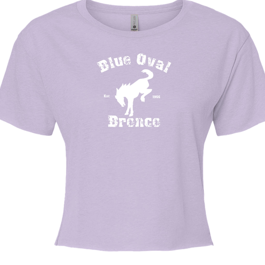Blue Oval Bronco Women’s Crop Top | Est 1966 Bucking Horse Tee | Vintage Off-Road Style T-Shirt