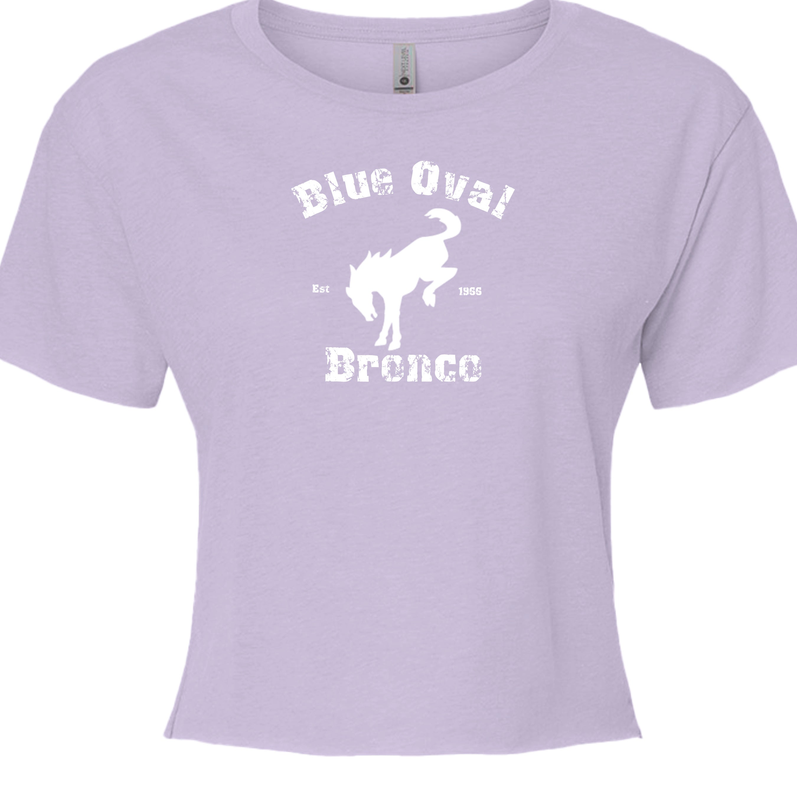 Blue Oval Bronco Women’s Crop Top | Est 1966 Bucking Horse Tee | Vintage Off-Road Style T-Shirt