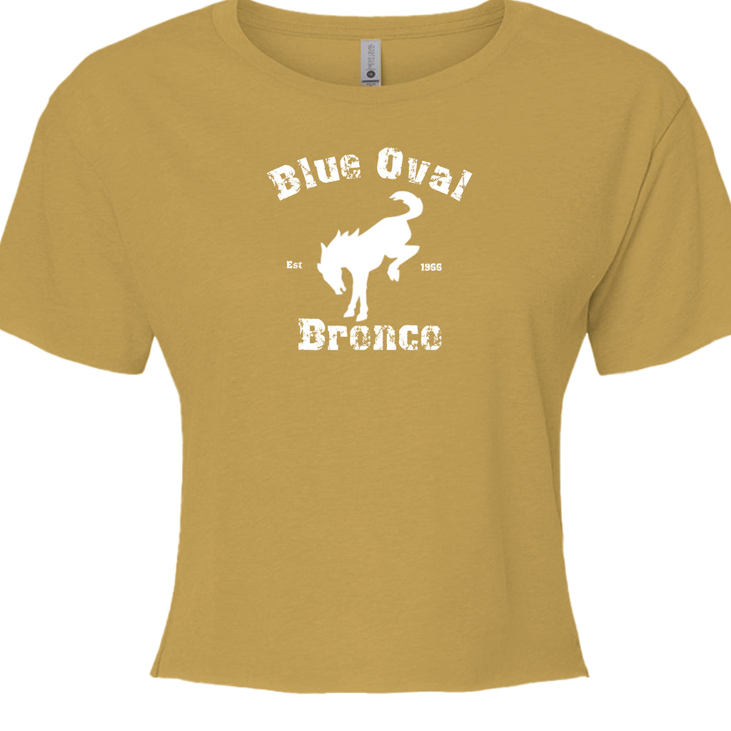 Blue Oval Bronco Women’s Crop Top | Est 1966 Bucking Horse Tee | Vintage Off-Road Style T-Shirt