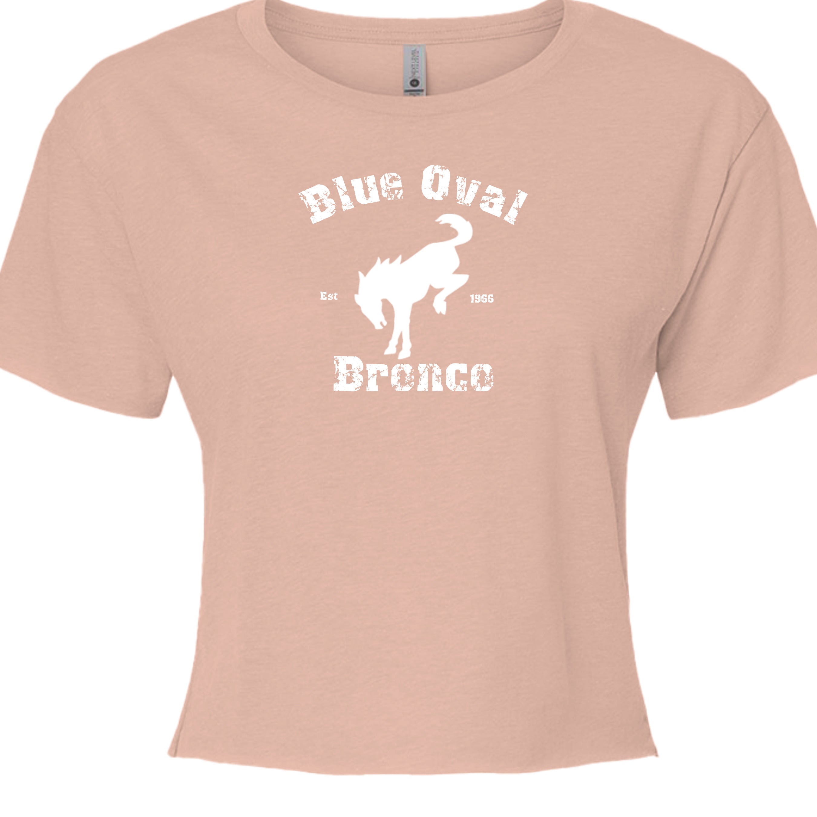 Blue Oval Bronco Women’s Crop Top | Est 1966 Bucking Horse Tee | Vintage Off-Road Style T-Shirt