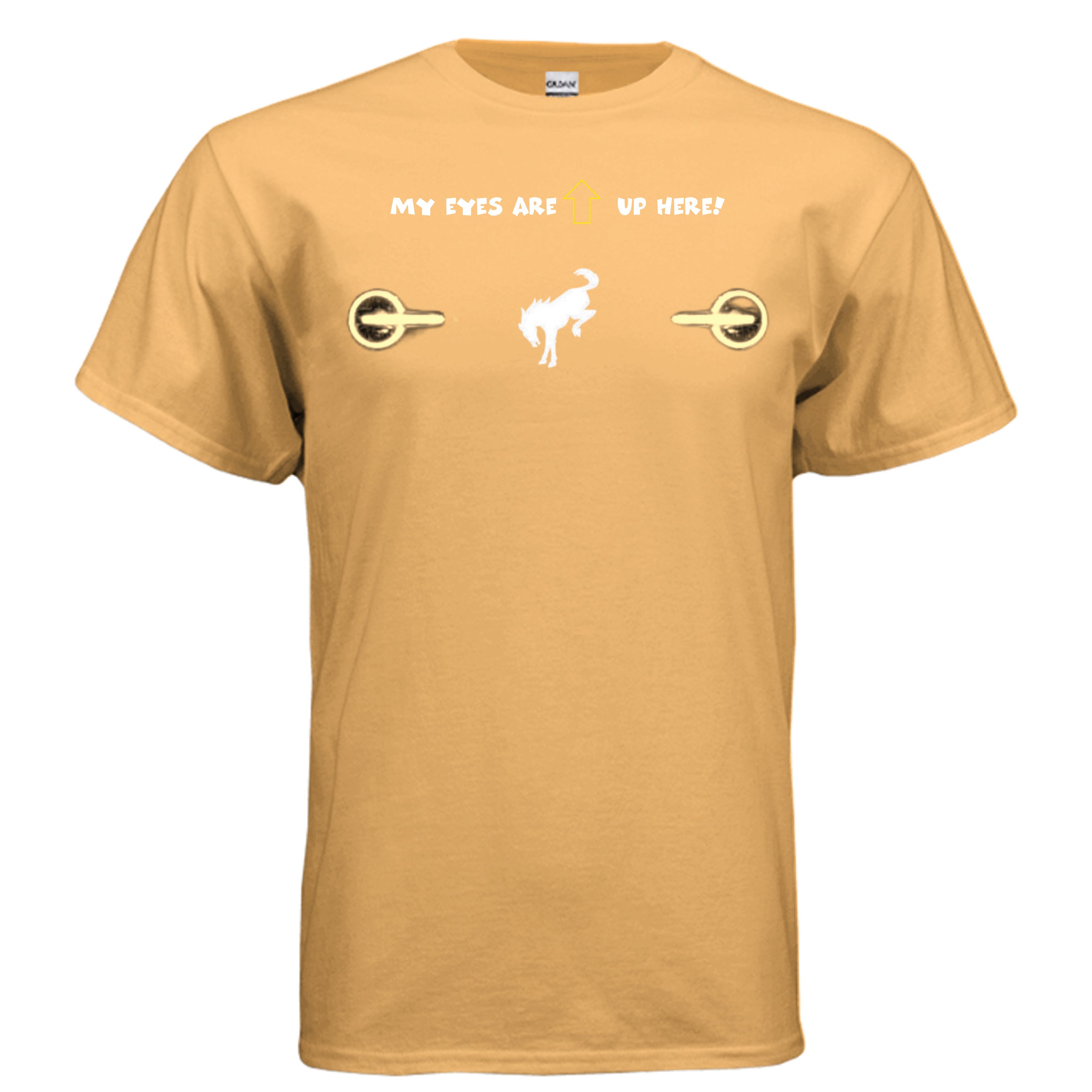 “My Eyes Are Up Here” Bronco Yellow Headlights Tee — The Ultimate Bronco Life Icebreaker T-Shirt