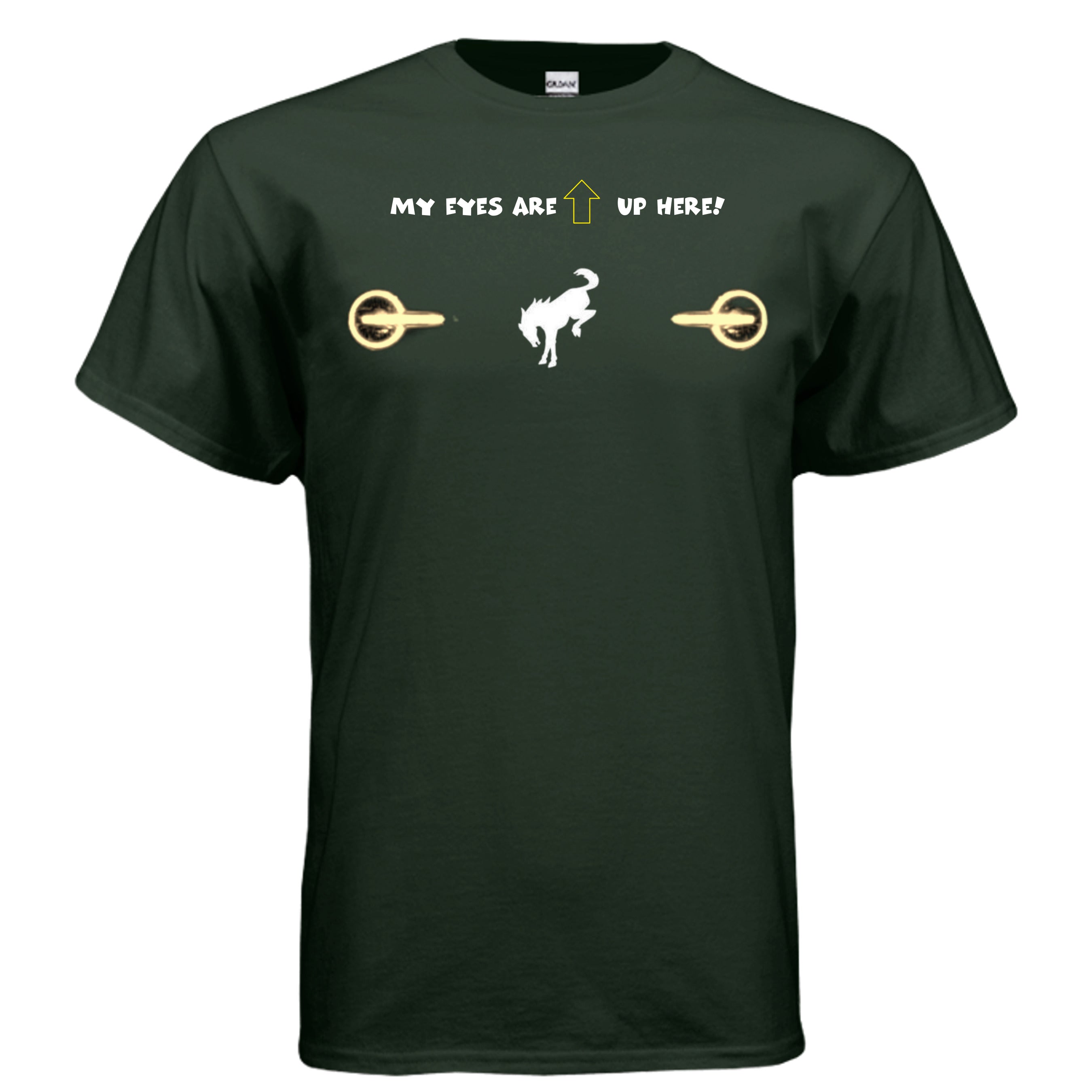 “My Eyes Are Up Here” Bronco Yellow Headlights Tee — The Ultimate Bronco Life Icebreaker T-Shirt