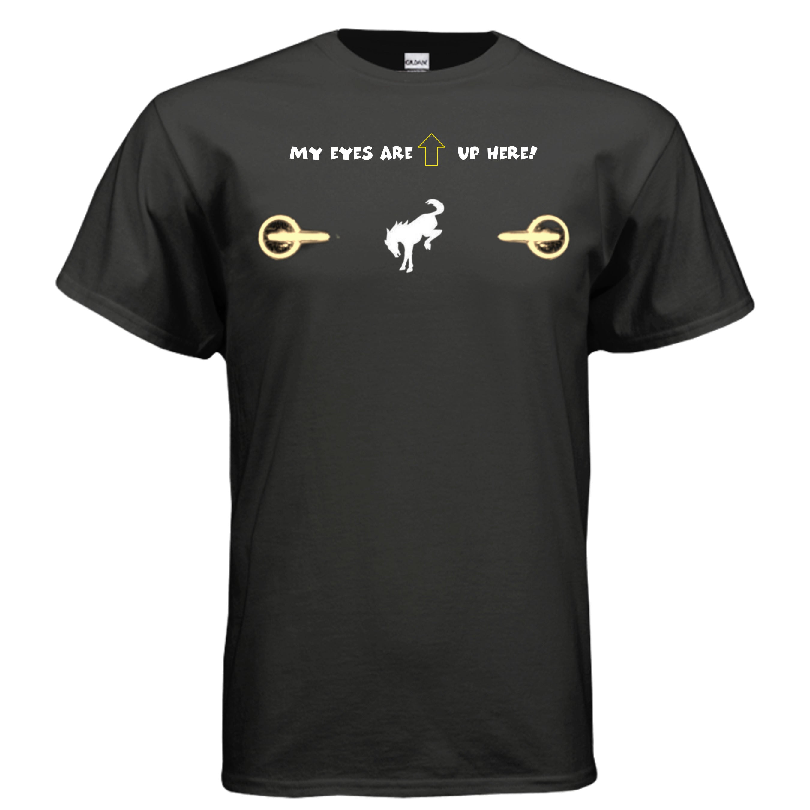 “My Eyes Are Up Here” Bronco Yellow Headlights Tee — The Ultimate Bronco Life Icebreaker T-Shirt