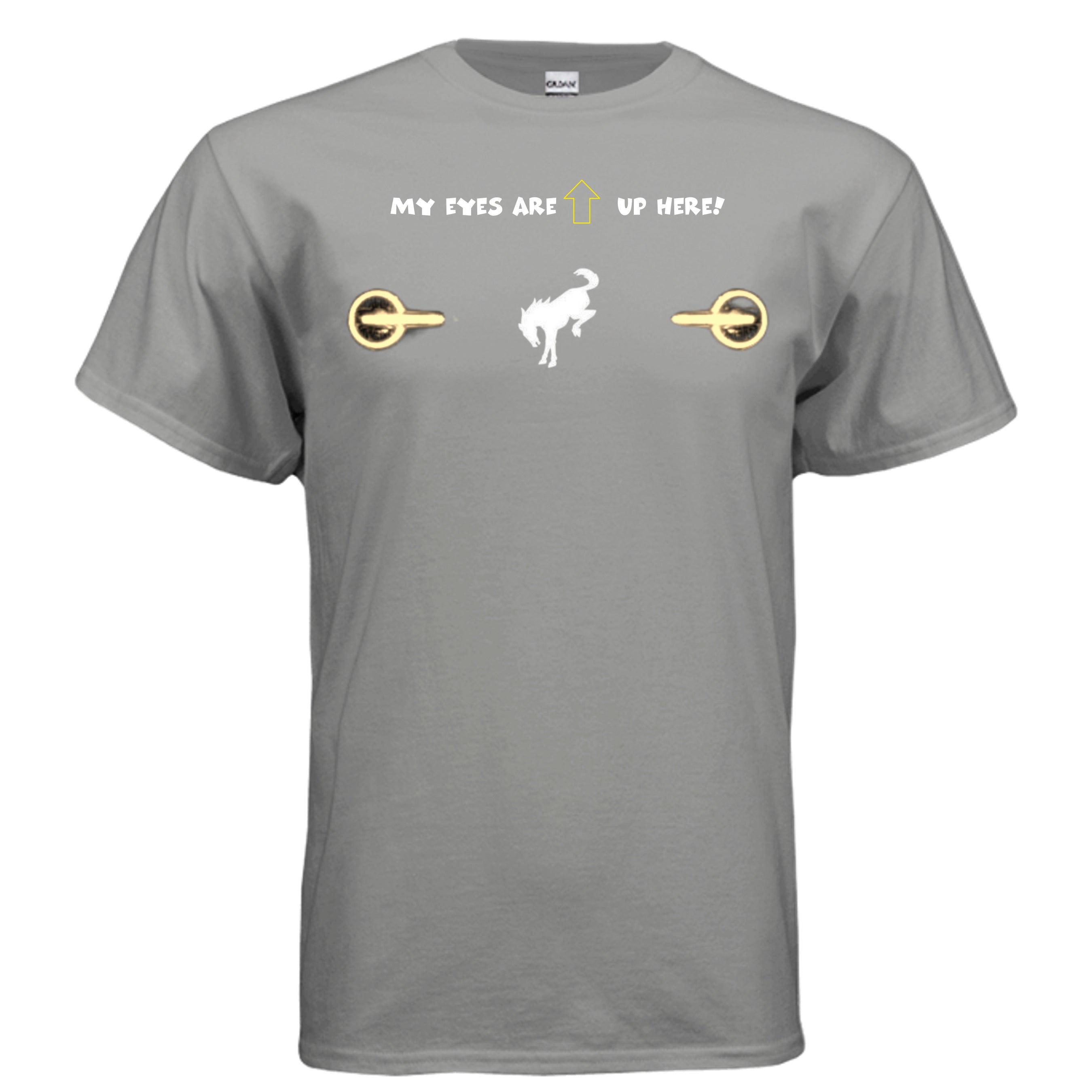 “My Eyes Are Up Here” Bronco Yellow Headlights Tee — The Ultimate Bronco Life Icebreaker T-Shirt