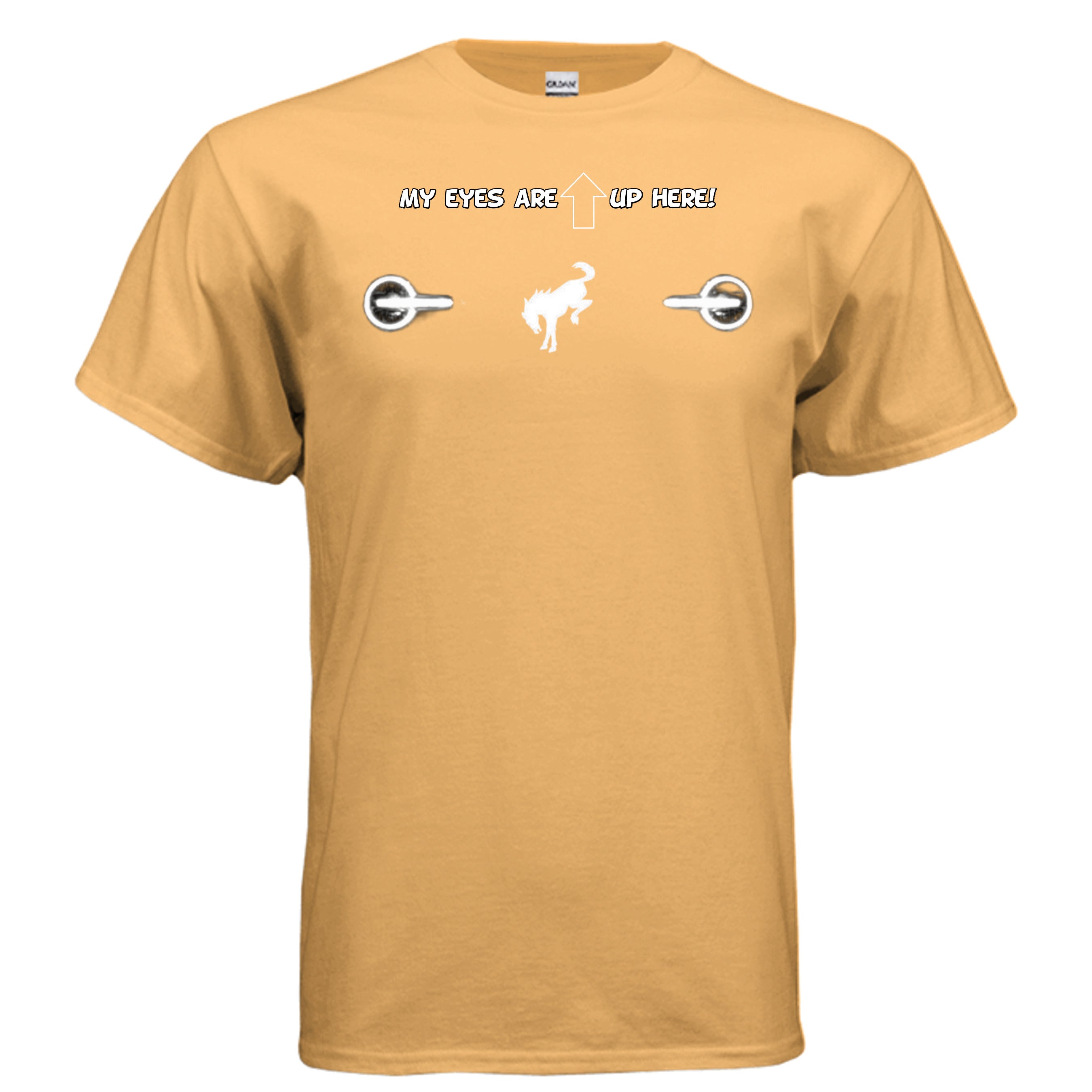 “My Eyes Are Up Here” White Bronco Headlights Tee — The Ultimate Bronco Life Icebreaker T-Shirt