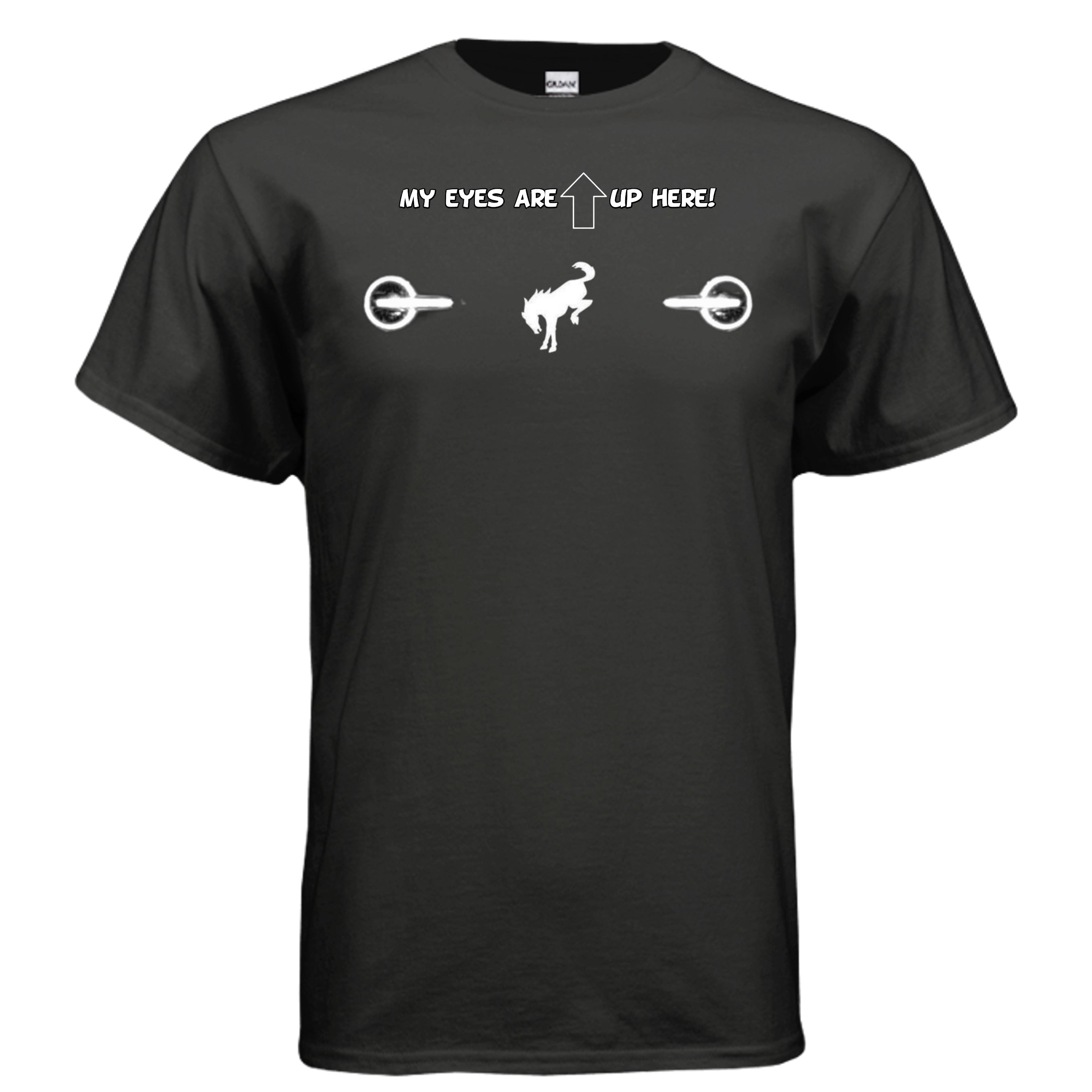 “My Eyes Are Up Here” White Bronco Headlights Tee — The Ultimate Bronco Life Icebreaker T-Shirt