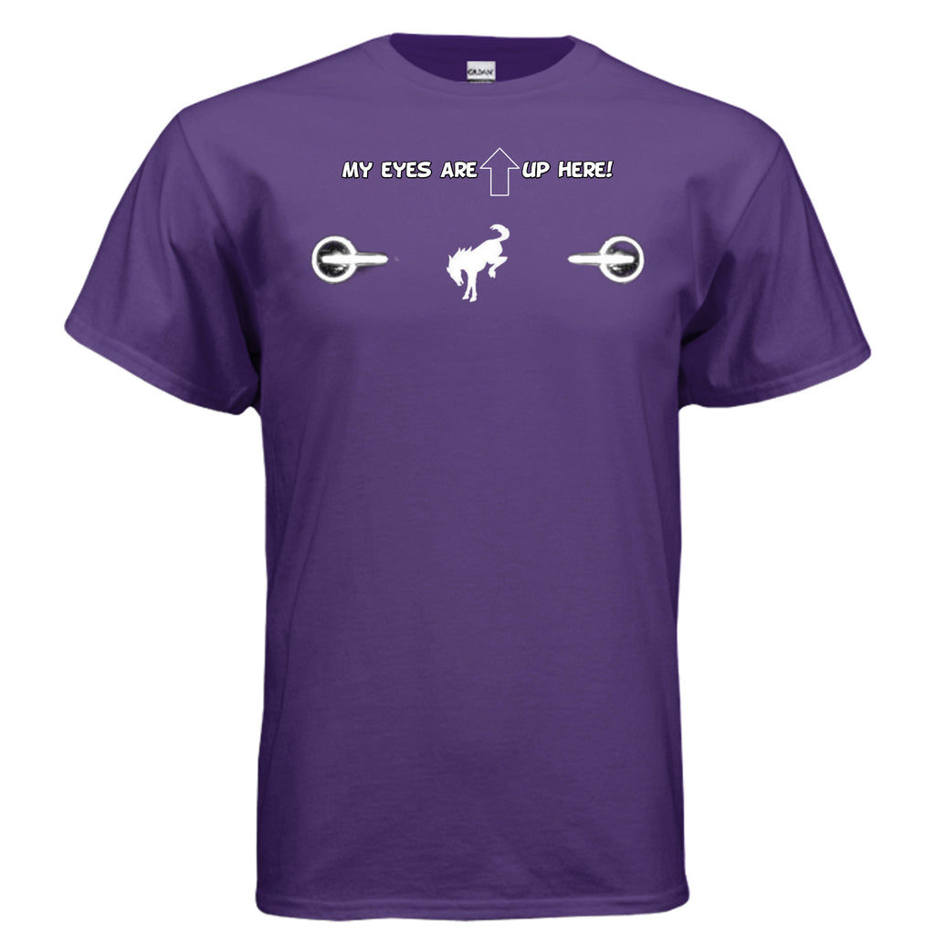 “My Eyes Are Up Here” White Bronco Headlights Tee — The Ultimate Bronco Life Icebreaker T-Shirt