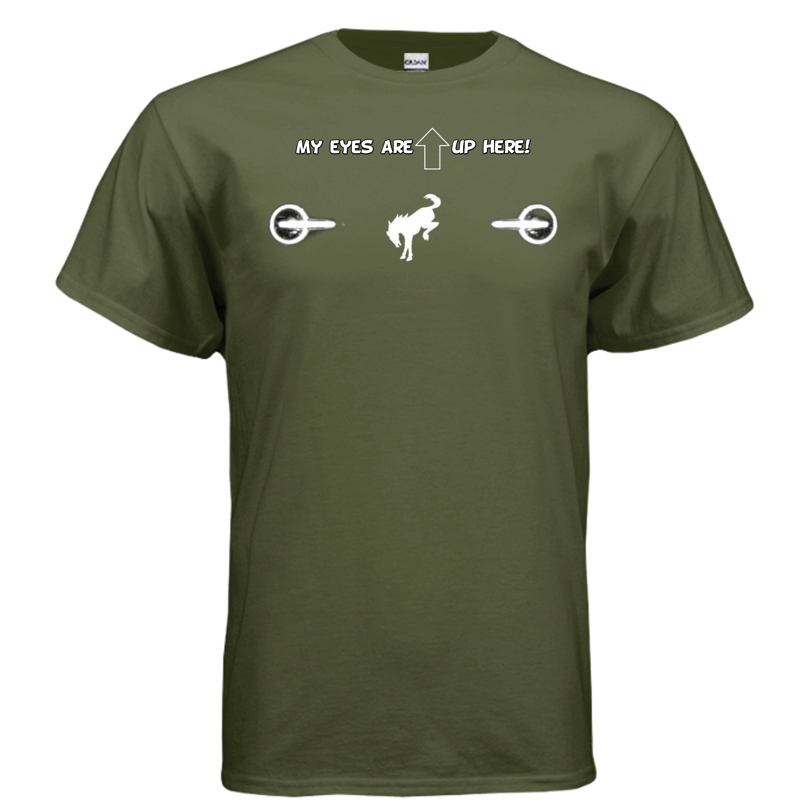 “My Eyes Are Up Here” White Bronco Headlights Tee — The Ultimate Bronco Life Icebreaker T-Shirt