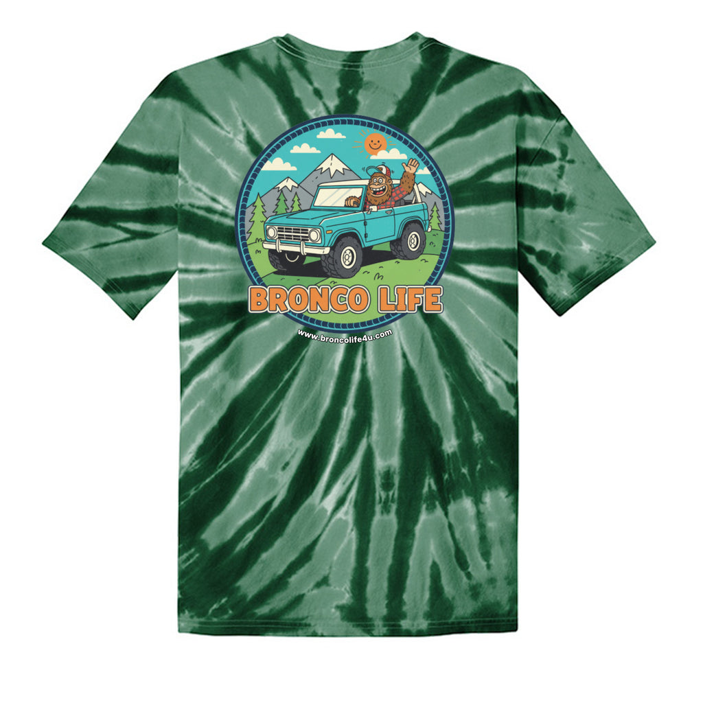 Sasquatch Off-Road Co-Pilot tie-dye Tee — The Legendary Bronco Adventure Edition T-Shirt