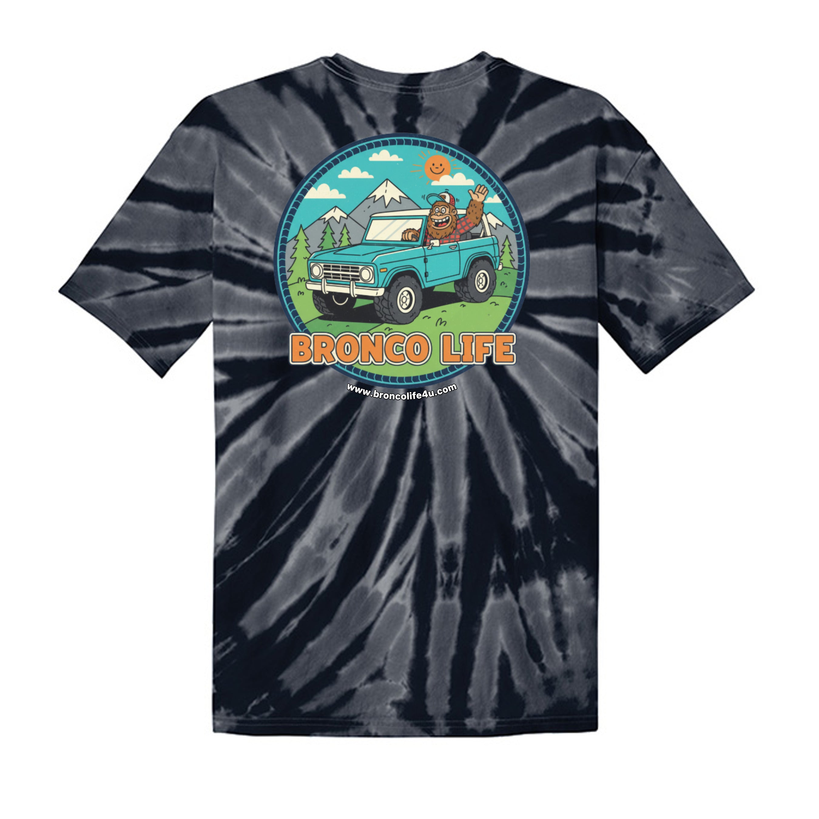Sasquatch Off-Road Co-Pilot tie-dye Tee — The Legendary Bronco Adventure Edition T-Shirt