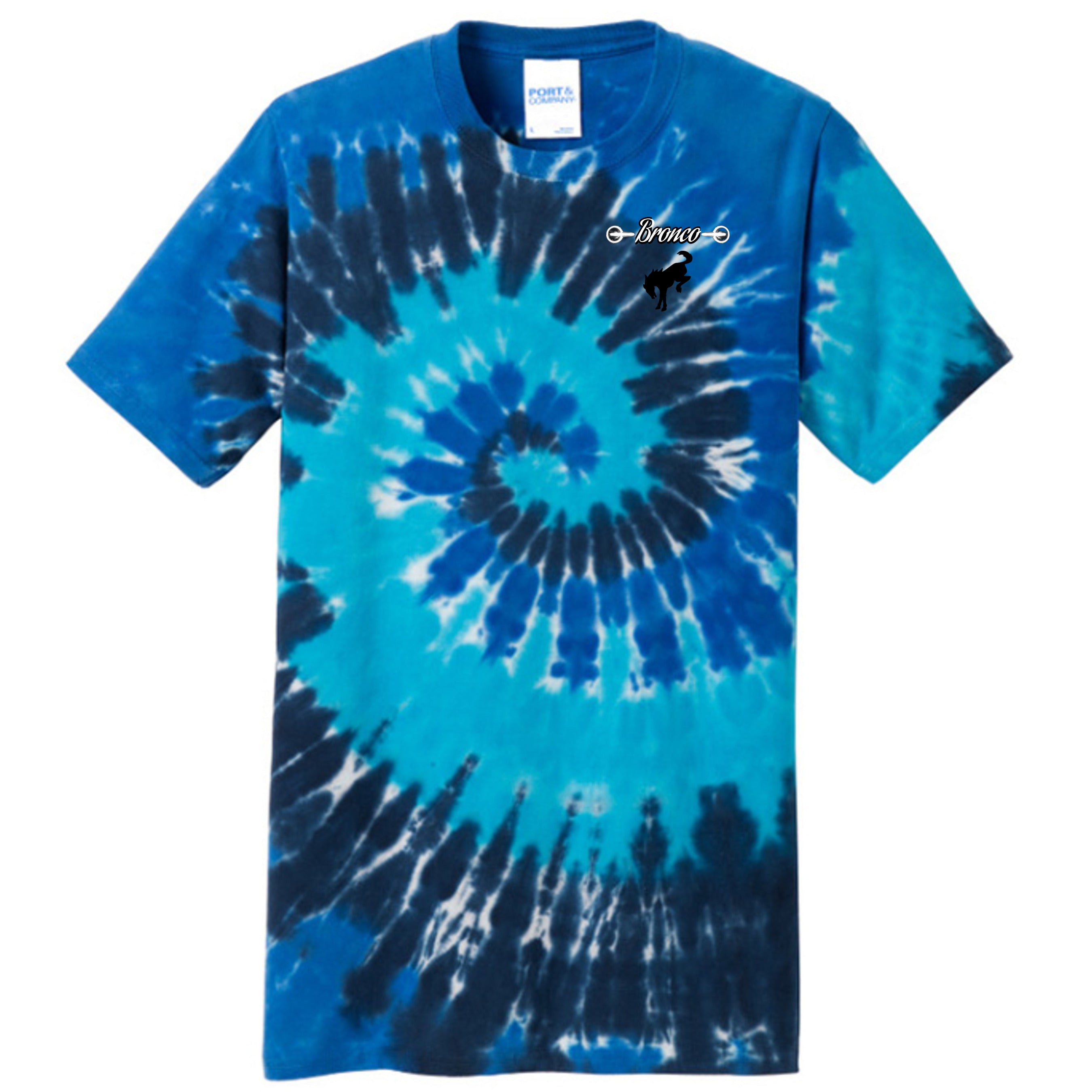 Sasquatch Off-Road Co-Pilot tie-dye Tee — The Legendary Bronco Adventure Edition Ocean Rainbow T-Shirt
