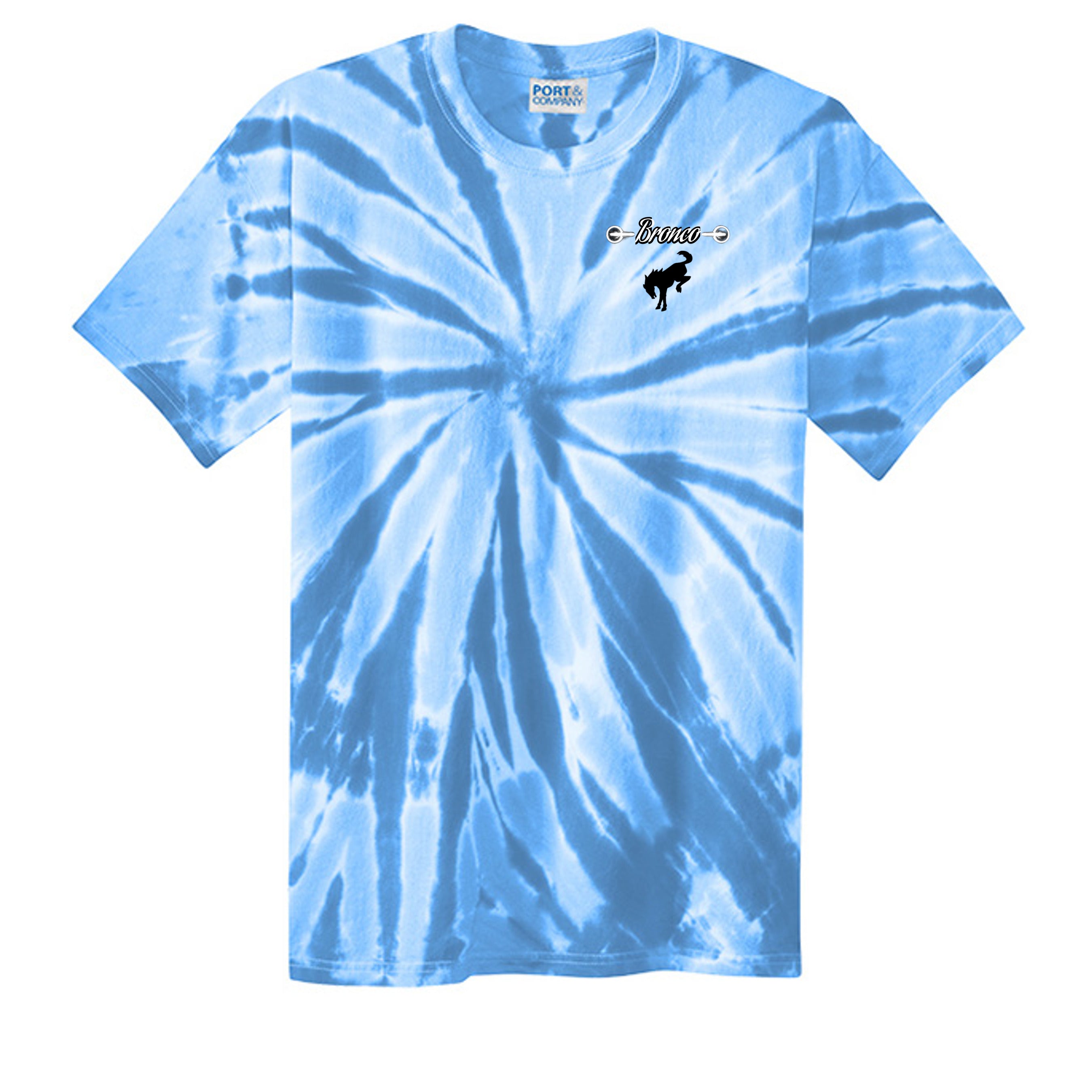 Sasquatch Off-Road Co-Pilot tie-dye Tee — The Legendary Bronco Adventure Edition Light Blue T-Shirt