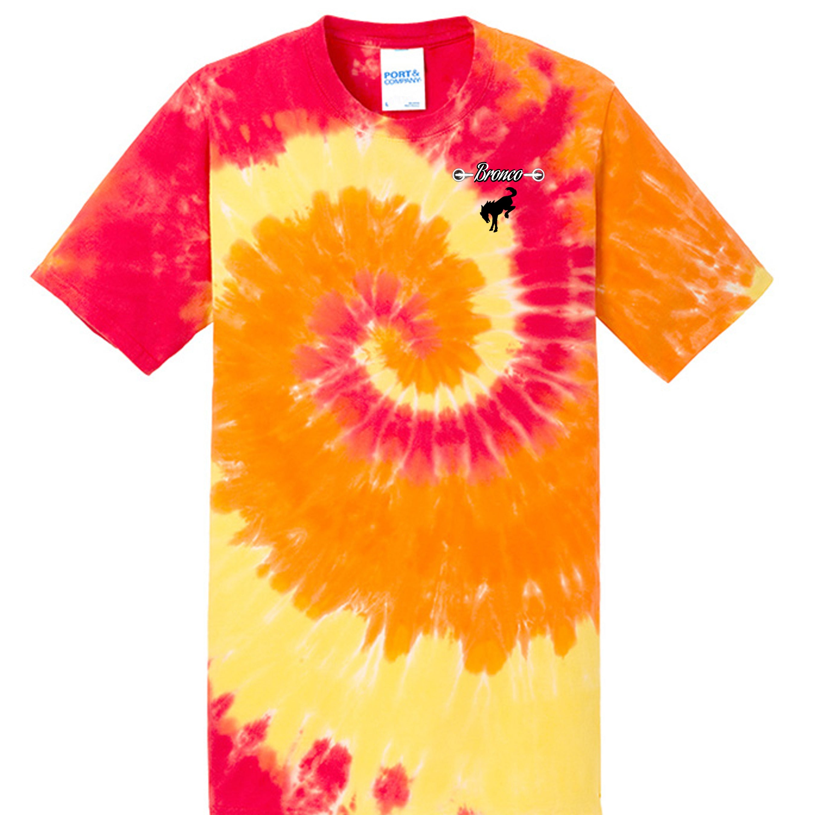 Sasquatch Off-Road Co-Pilot tie-dye Tee — The Legendary Bronco Adventure Edition Blaze Rainbow T-Shirt
