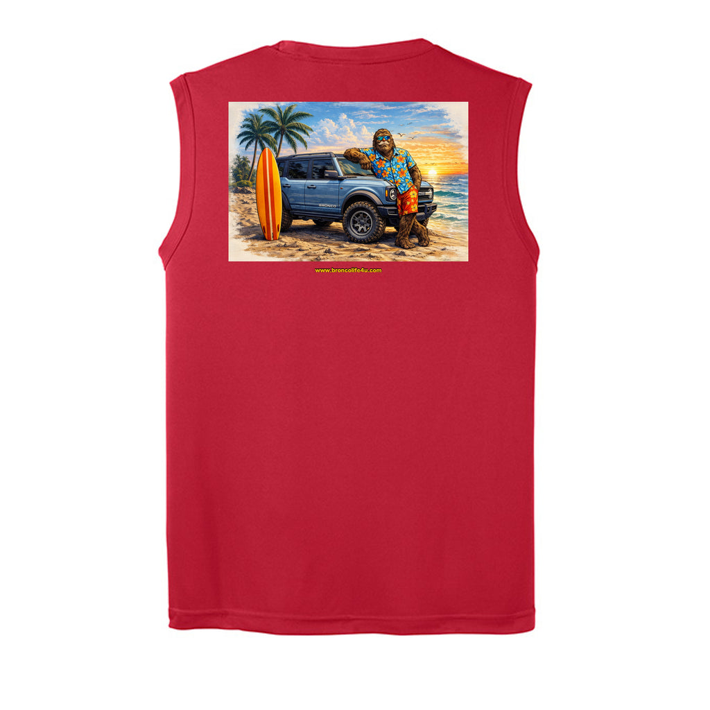 “Bronco Life: Beach Mode Activated” Sleeveless Tee – Sasquatch Surf Edition