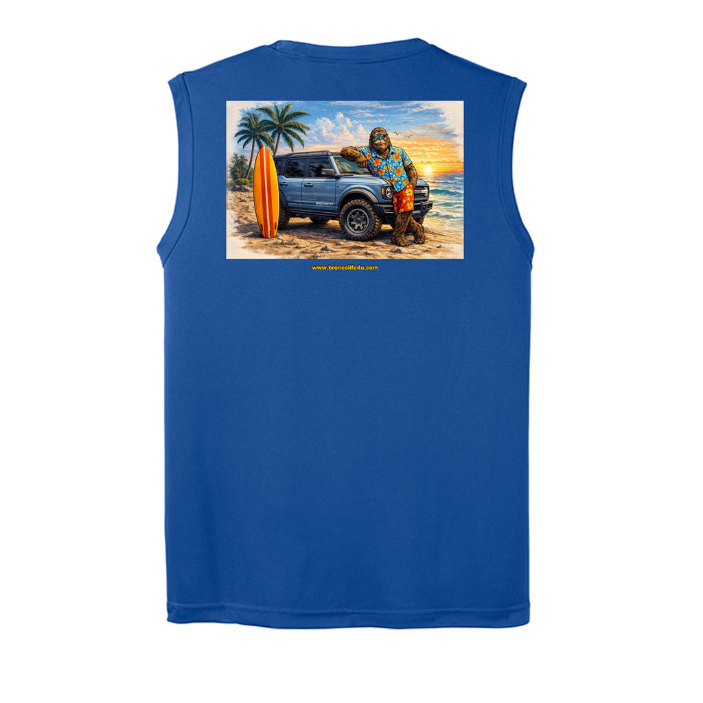“Bronco Life: Beach Mode Activated” Sleeveless Tee – Sasquatch Surf Edition