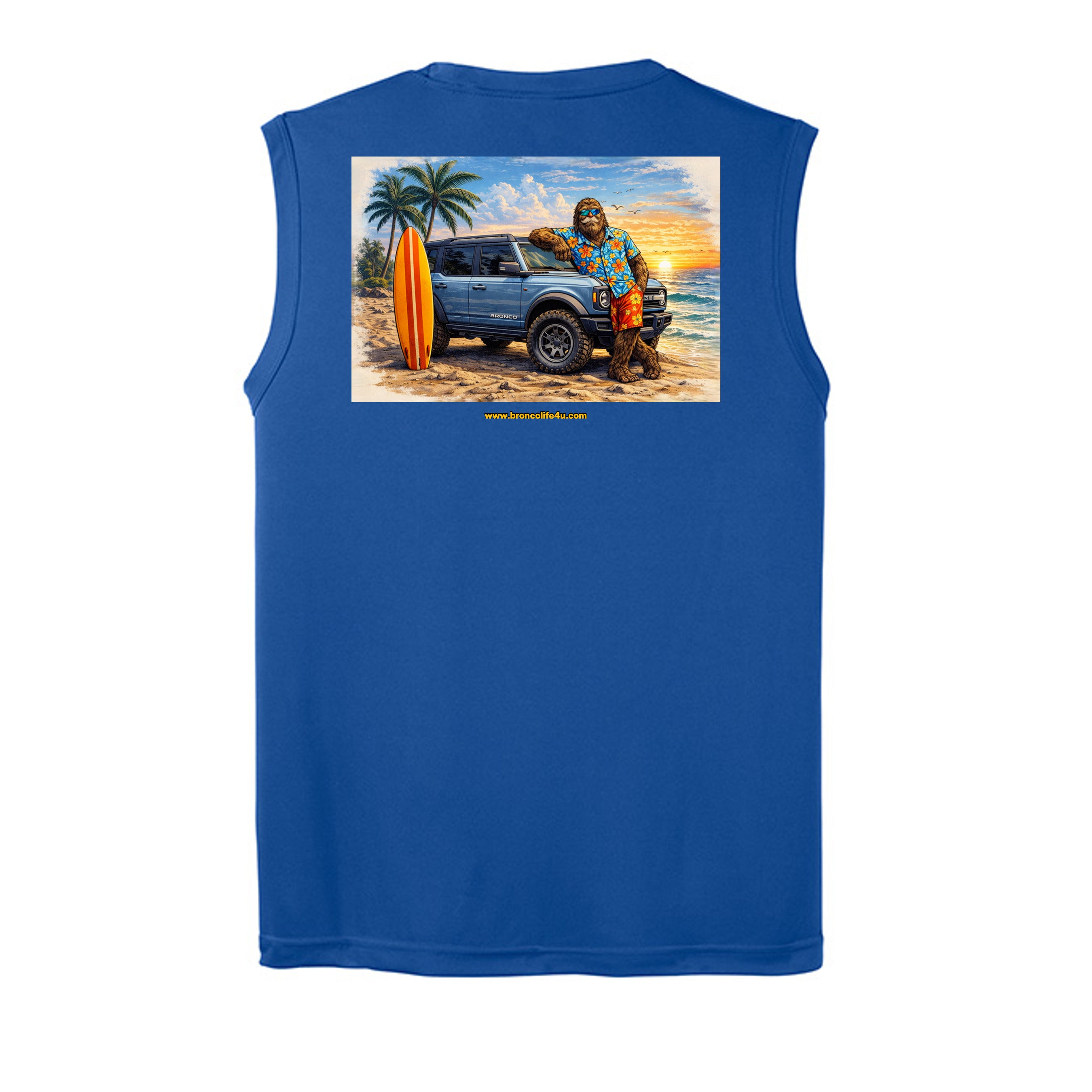“Bronco Life: Beach Mode Activated” Sleeveless Tee – Sasquatch Surf Edition