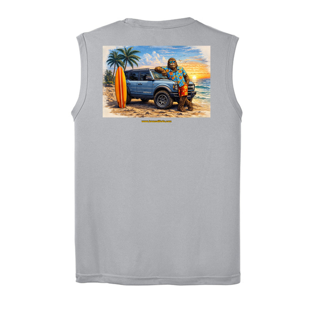 “Bronco Life: Beach Mode Activated” Sleeveless Tee – Sasquatch Surf Edition