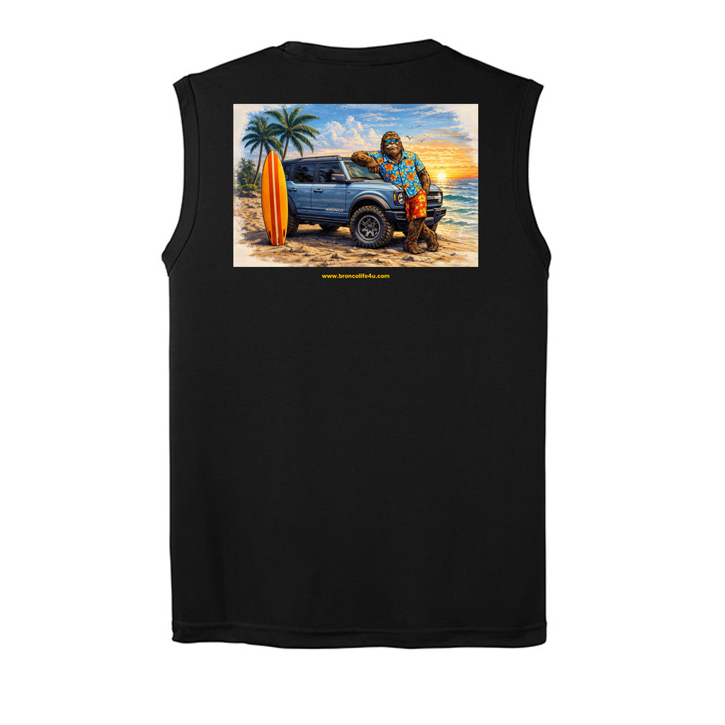 “Bronco Life: Beach Mode Activated” Sleeveless Tee – Sasquatch Surf Edition