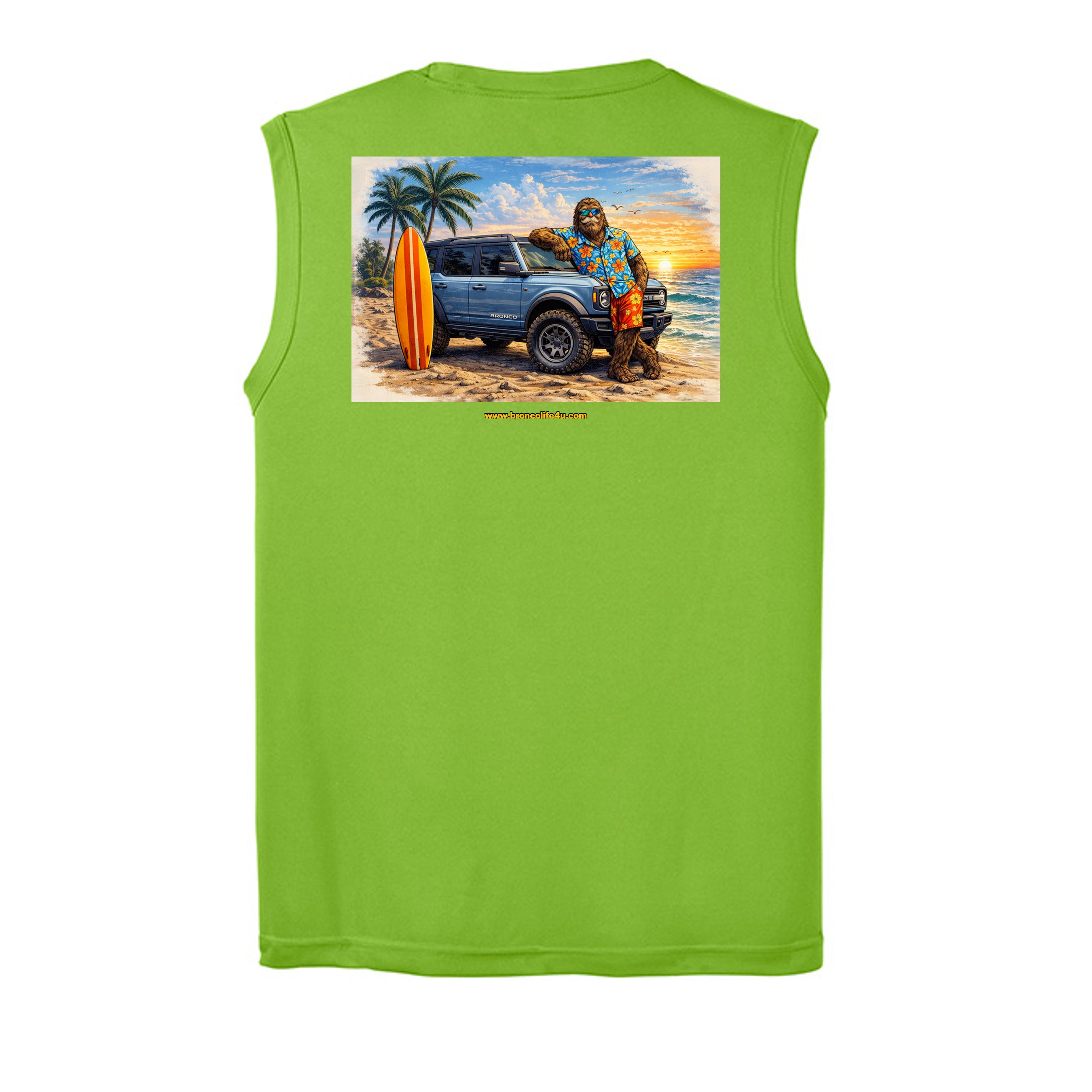 “Bronco Life: Beach Mode Activated” Sleeveless Tee – Sasquatch Surf Edition