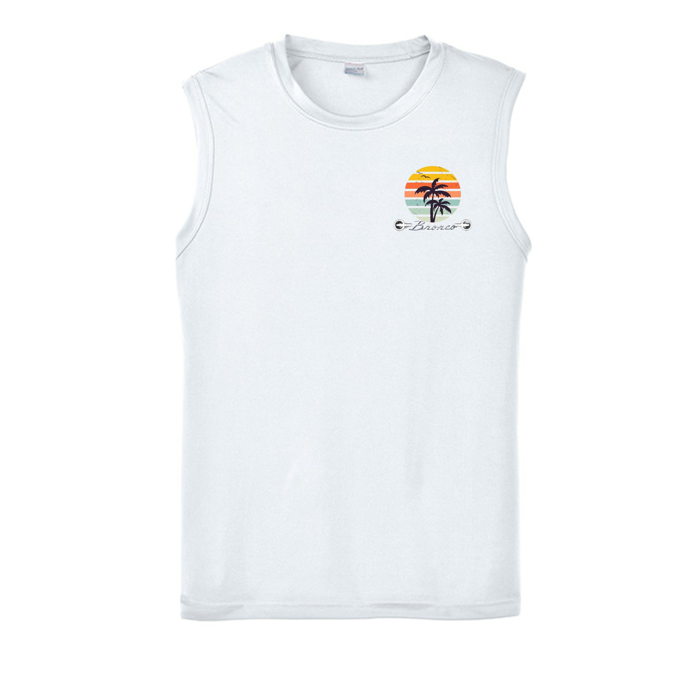 “Bronco Life: Beach Mode Activated” Sleeveless Tee – Sasquatch Surf Edition White