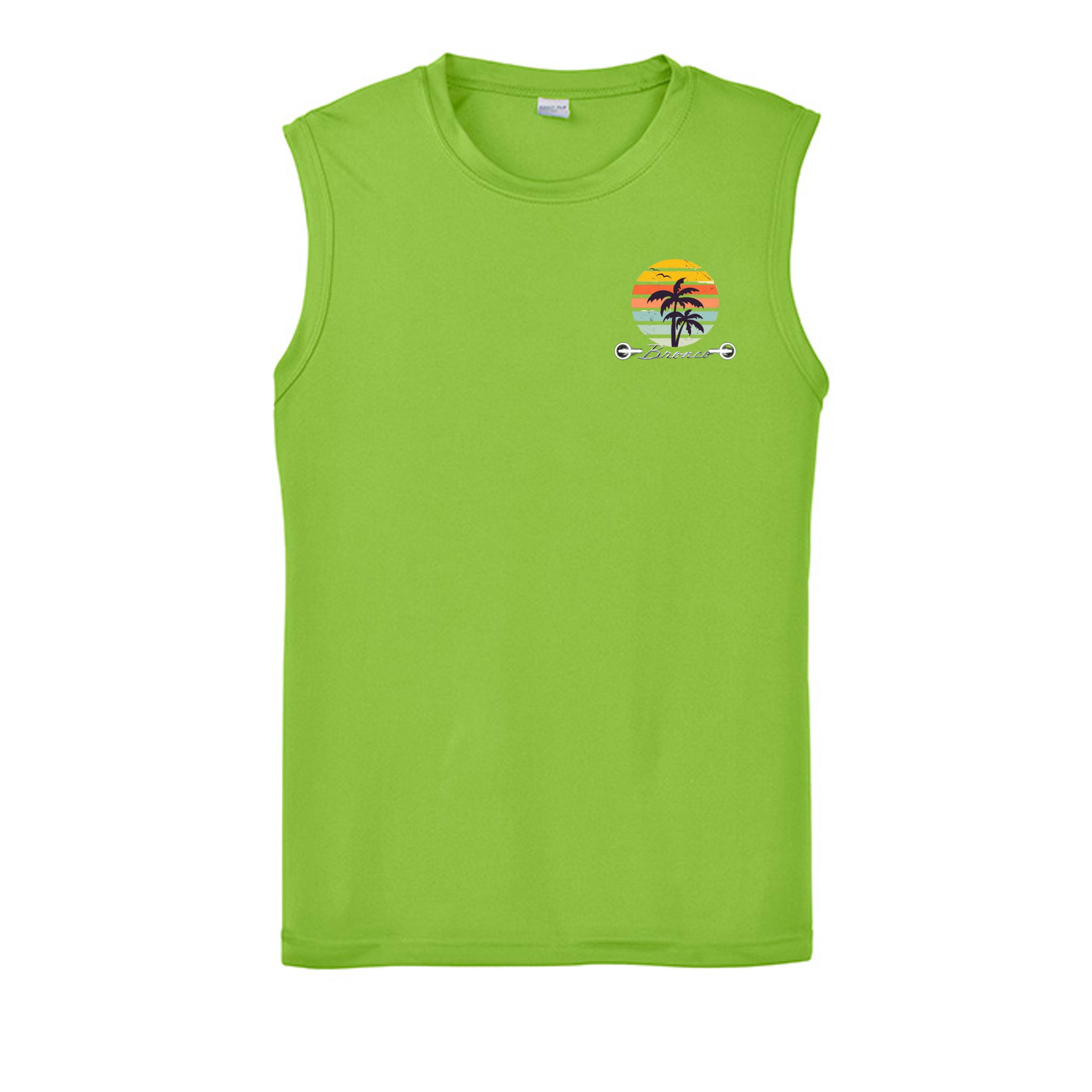 “Bronco Life: Beach Mode Activated” Sleeveless Tee – Sasquatch Surf Edition Lime Shock