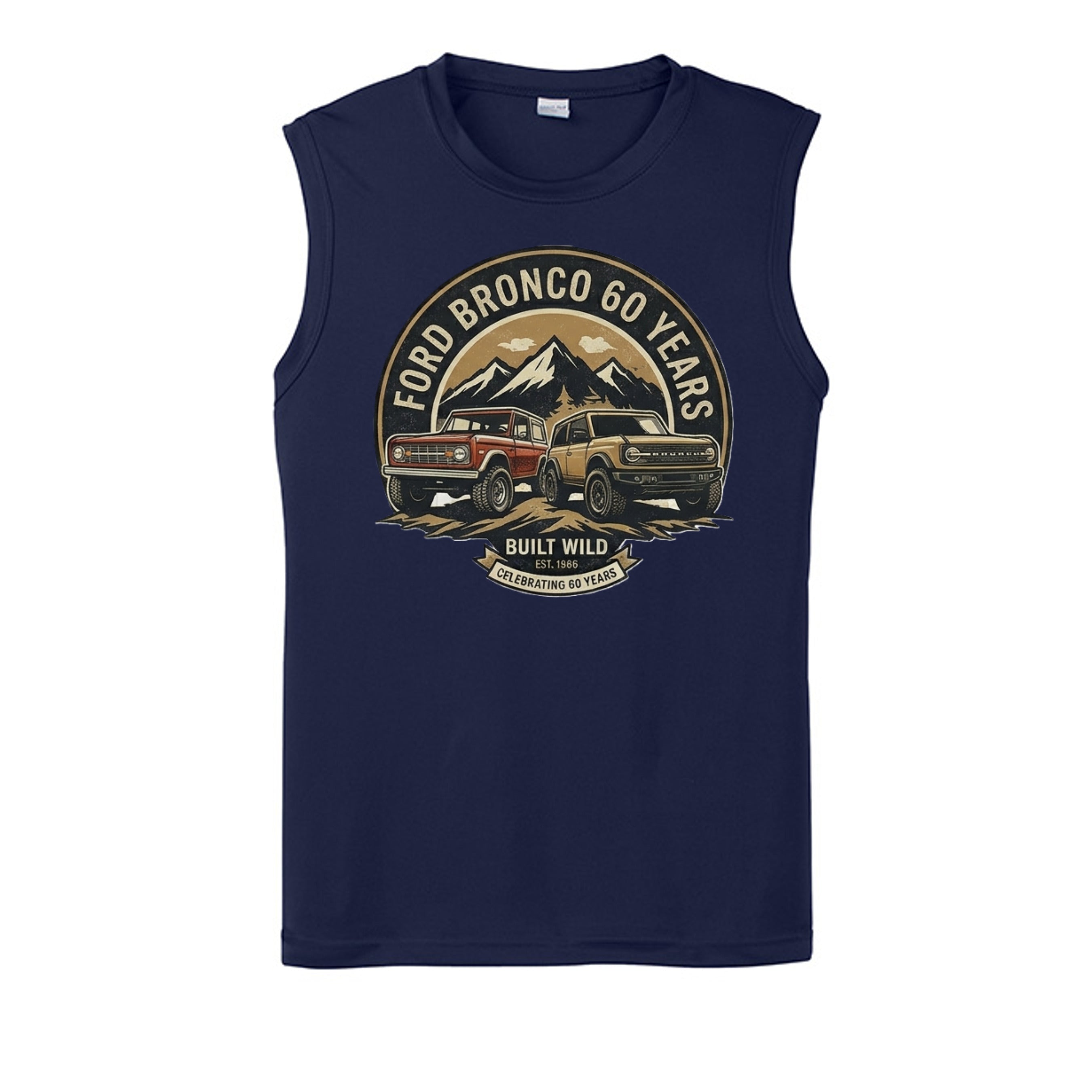 “60 Years Built Wild” Bronco Tank – OG to 6G Legacy Edition True Navy Tank top