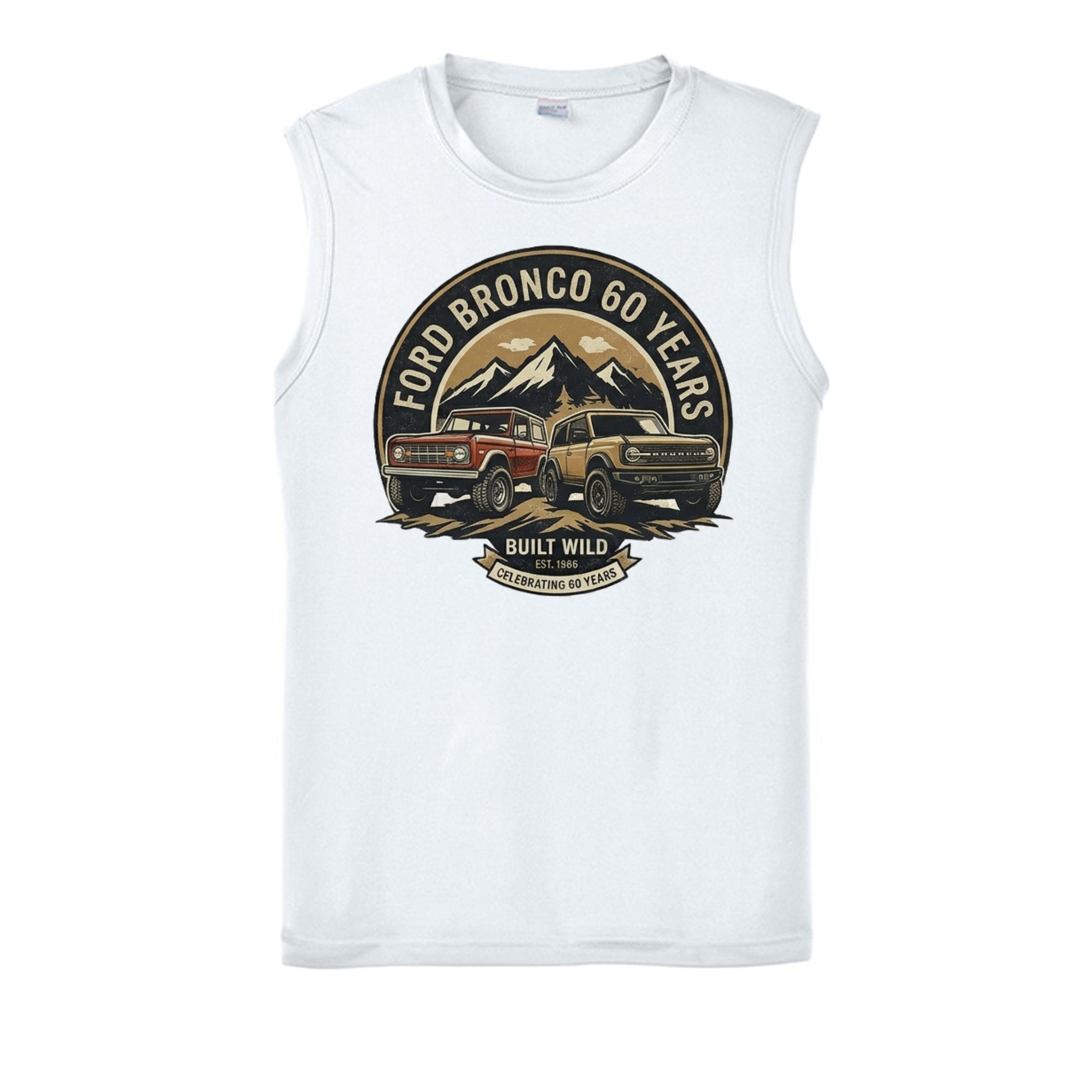 “60 Years Built Wild” Bronco Tank – OG to 6G Legacy Edition White Tank top