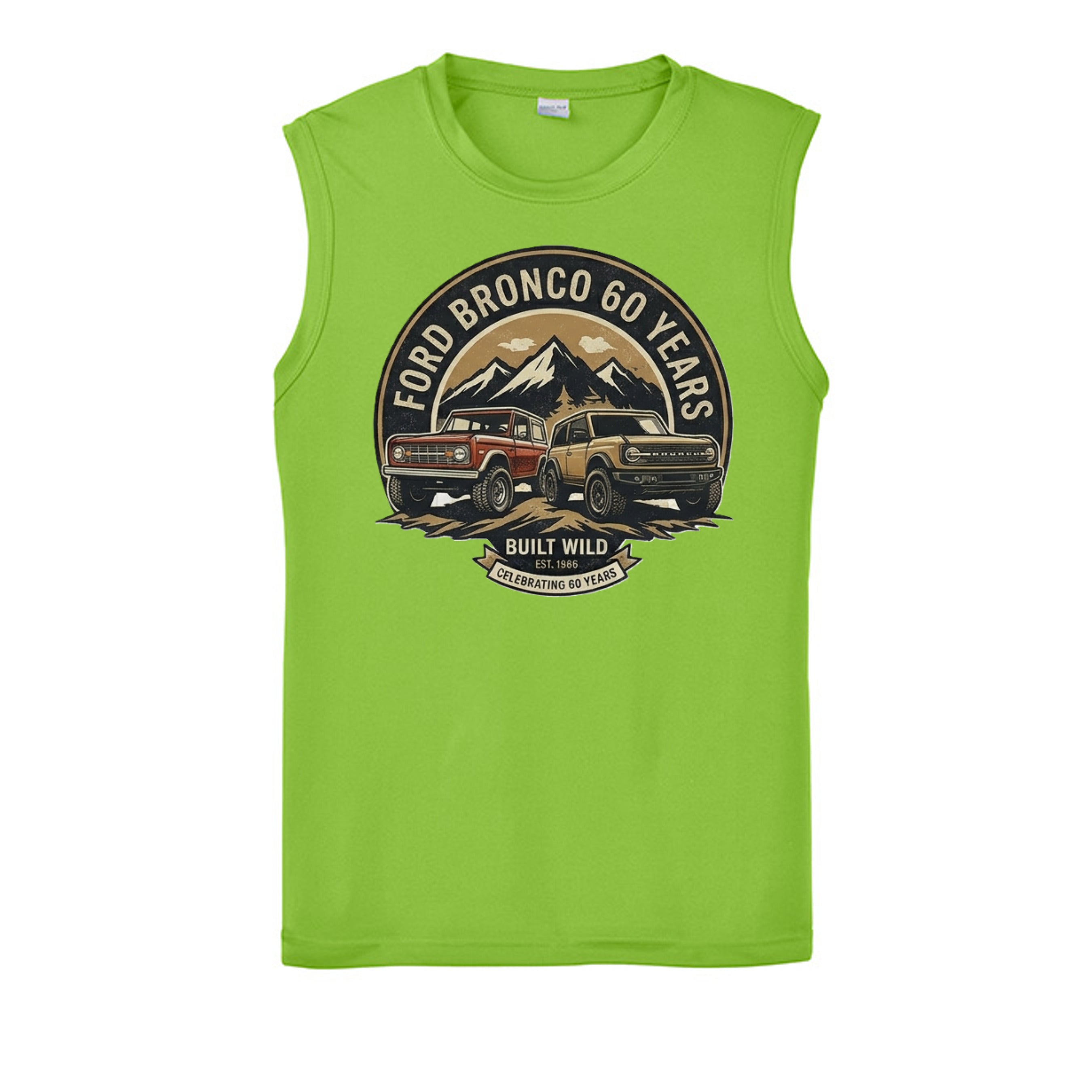 “60 Years Built Wild” Bronco Tank – OG to 6G Legacy Edition Lime Shock Tank top