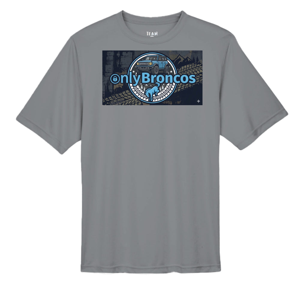 “Only Broncos” Performance Tee – No Subscriptions, Just Trails wicking tee