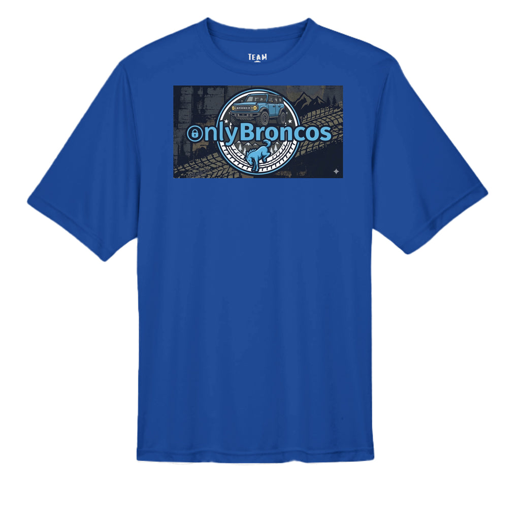 “Only Broncos” Performance Tee – No Subscriptions, Just Trails wicking tee