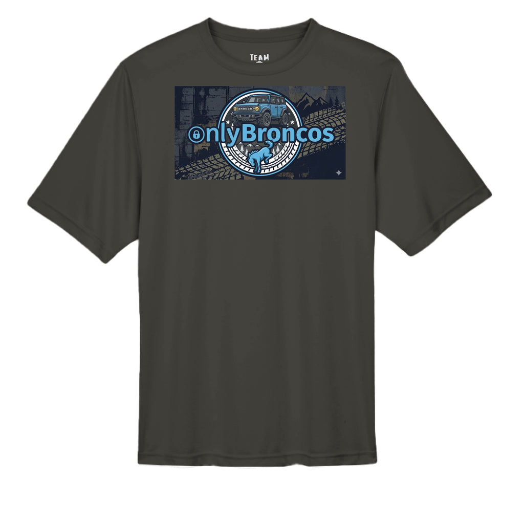 “Only Broncos” Performance Tee – No Subscriptions, Just Trails wicking tee